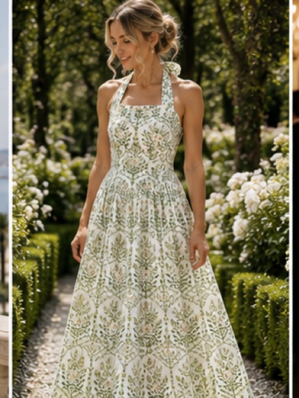 H&M White and Green Floral Halter Midi Dress - Picture 15 of 16